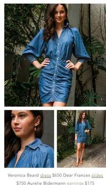 Veronica Beard Myleen Ruched Denim Mini Dress w/ Smocked Cuffs Sz 2 A432